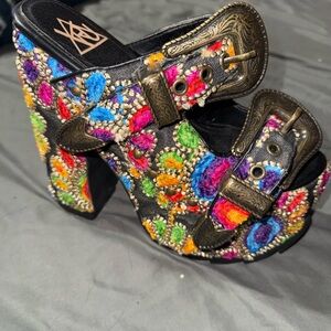 YRU Colorful Embellished Platform Heels